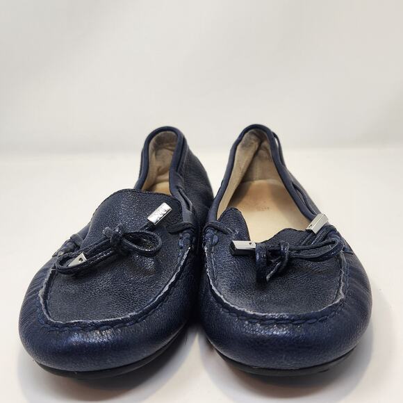 Michael Michael Kors Sutton Navy Blue Leather Moc Loafer Women Size 7M Bow Logo - Picture 3 of 9